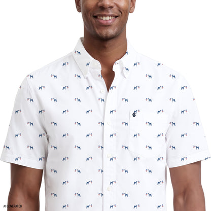 Izod BREEZE SHORT SLEEVE PRINTED BUTTON DOWN SHIRT - BRIGHT WHITE
