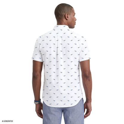 Izod BREEZE SHORT SLEEVE PRINTED BUTTON DOWN SHIRT - BRIGHT WHITE