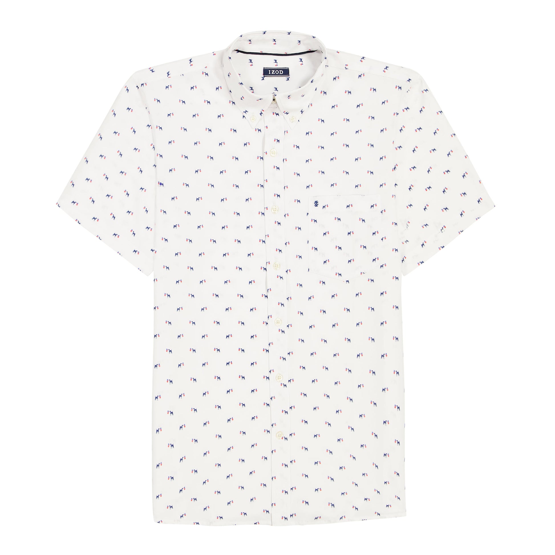 Izod BREEZE SHORT SLEEVE PRINTED BUTTON DOWN SHIRT - BRIGHT WHITE