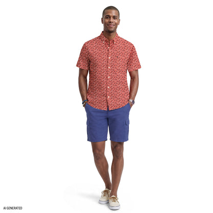 Izod BREEZE SHORT SLEEVE PRINTED BUTTON DOWN SHIRT - GARNET ROSE
