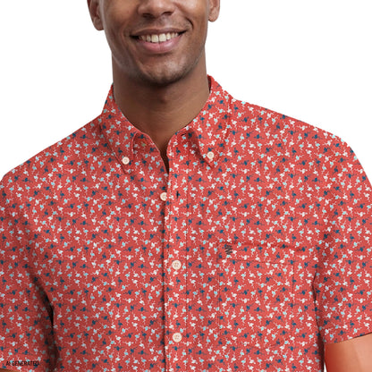 Izod BREEZE SHORT SLEEVE PRINTED BUTTON DOWN SHIRT - GARNET ROSE