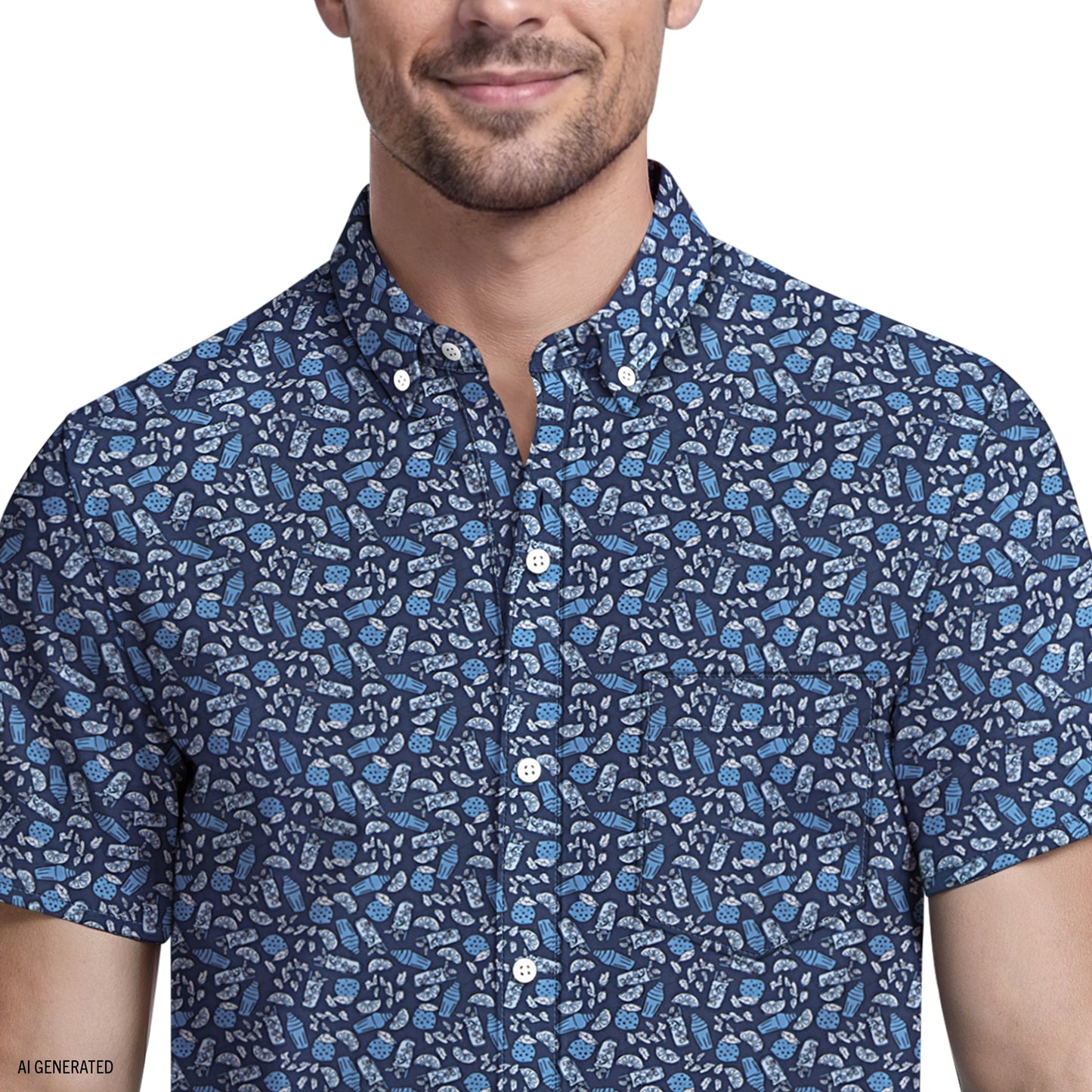 Izod BREEZE SHORT SLEEVE PRINTED BUTTON DOWN SHIRT - MEDIEVAL BLUE