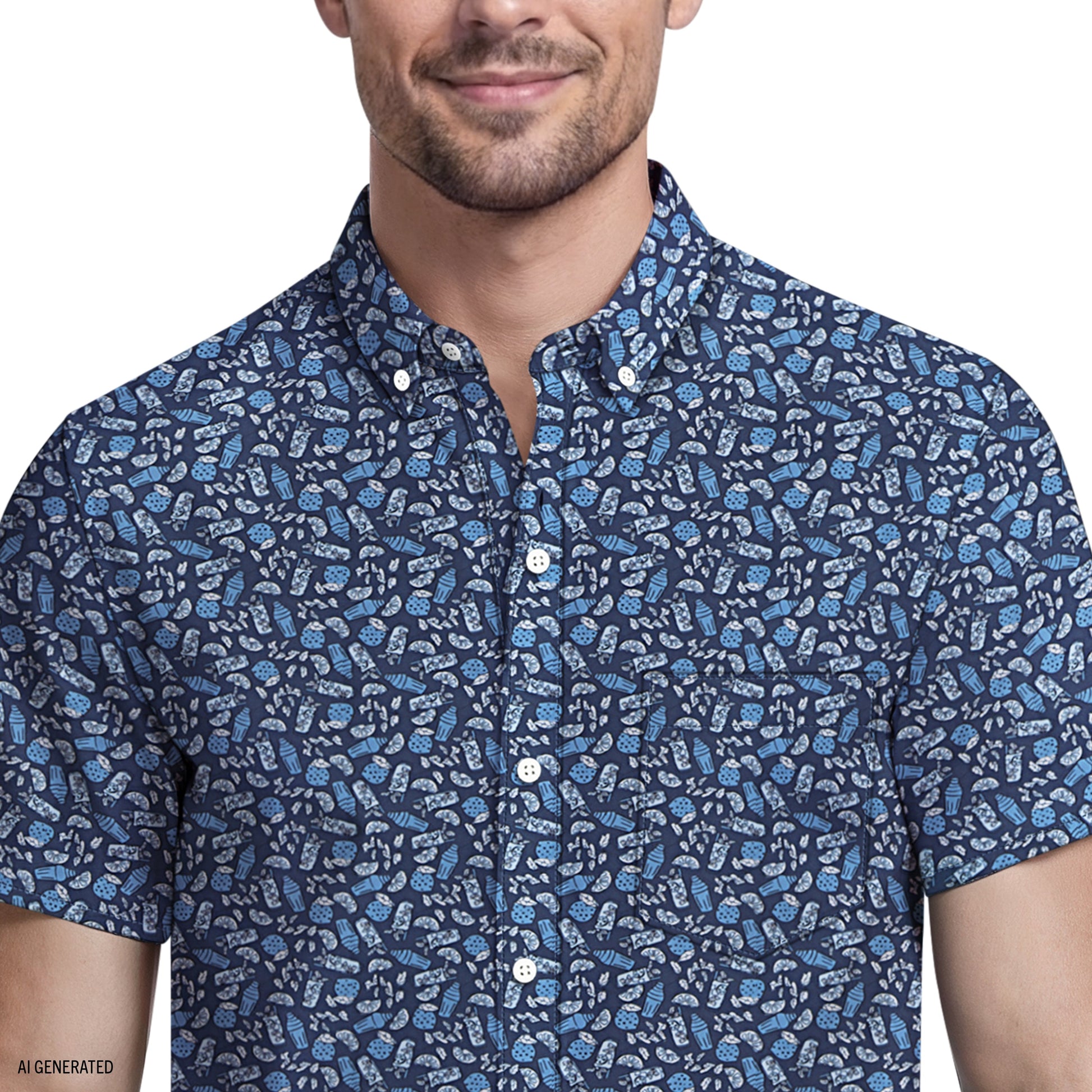 Izod BREEZE SHORT SLEEVE PRINTED BUTTON DOWN SHIRT - MEDIEVAL BLUE