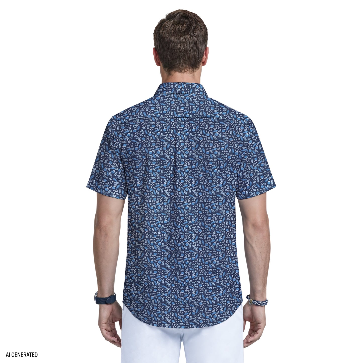 Izod BREEZE SHORT SLEEVE PRINTED BUTTON DOWN SHIRT - MEDIEVAL BLUE