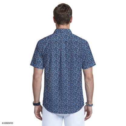Izod BREEZE SHORT SLEEVE PRINTED BUTTON DOWN SHIRT - MEDIEVAL BLUE