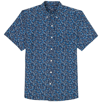 Izod BREEZE SHORT SLEEVE PRINTED BUTTON DOWN SHIRT - MEDIEVAL BLUE