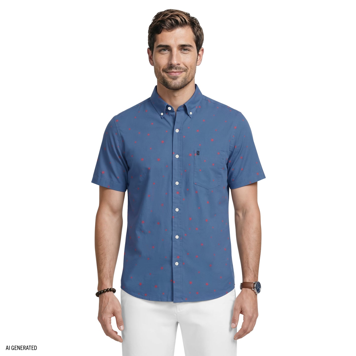 Izod BREEZE SHORT SLEEVE PRINTED BUTTON DOWN SHIRT - TRUE NAVY