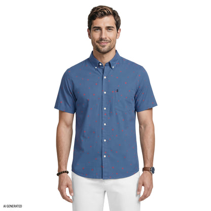 Izod BREEZE SHORT SLEEVE PRINTED BUTTON DOWN SHIRT - TRUE NAVY
