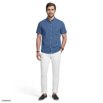 Izod BREEZE SHORT SLEEVE PRINTED BUTTON DOWN SHIRT - TRUE NAVY
