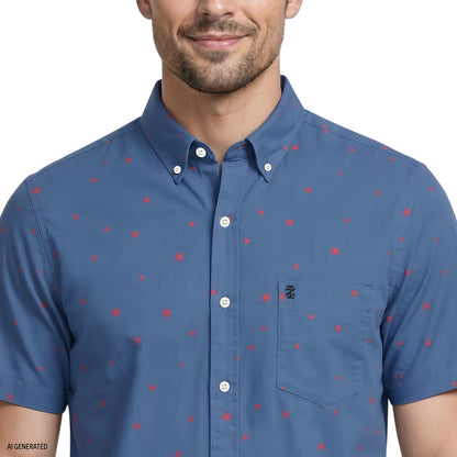 Izod BREEZE SHORT SLEEVE PRINTED BUTTON DOWN SHIRT - TRUE NAVY