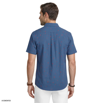 Izod BREEZE SHORT SLEEVE PRINTED BUTTON DOWN SHIRT - TRUE NAVY