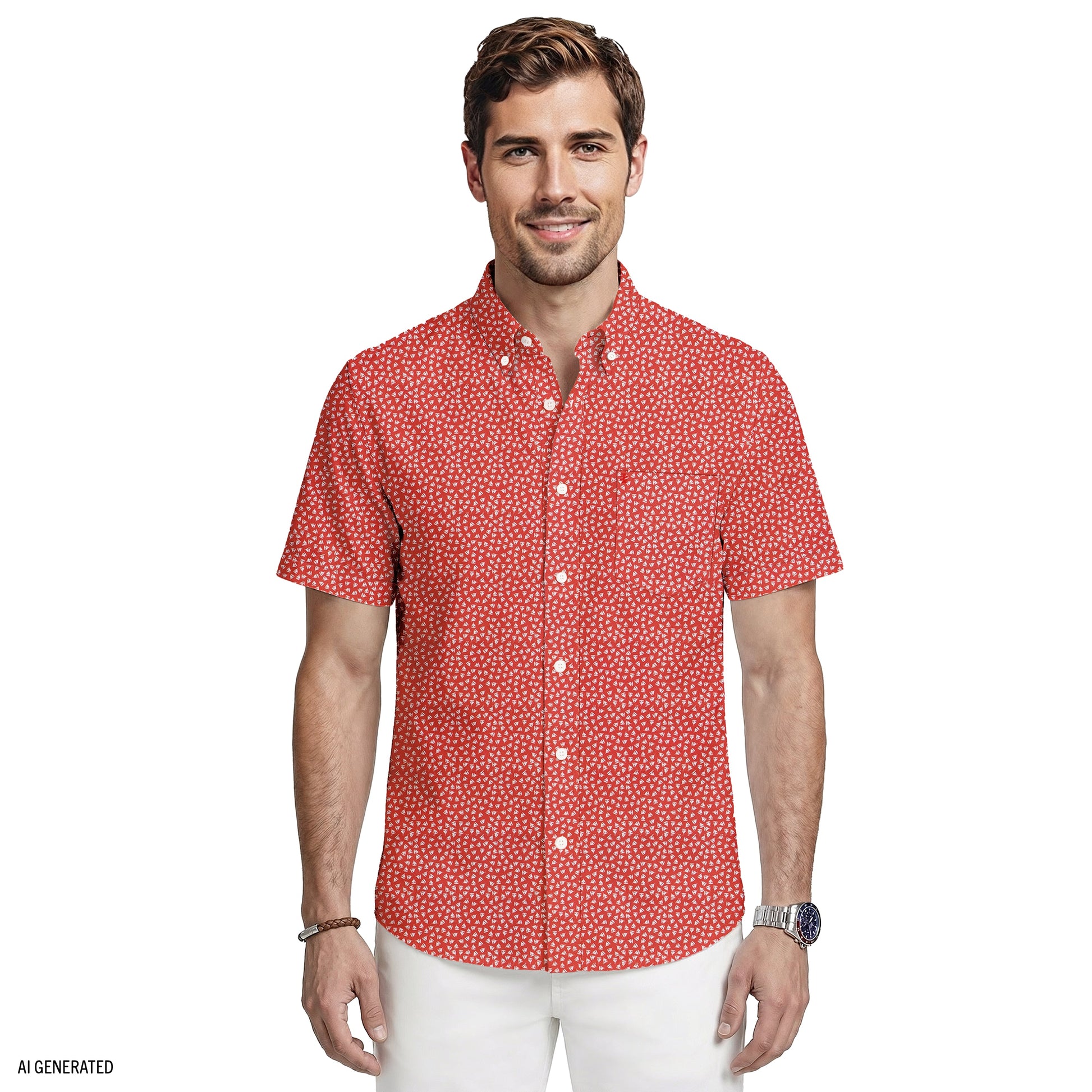 Izod BREEZE S/S PRINTED BUTTON-DOWN SHIRT - SALTWATER RED