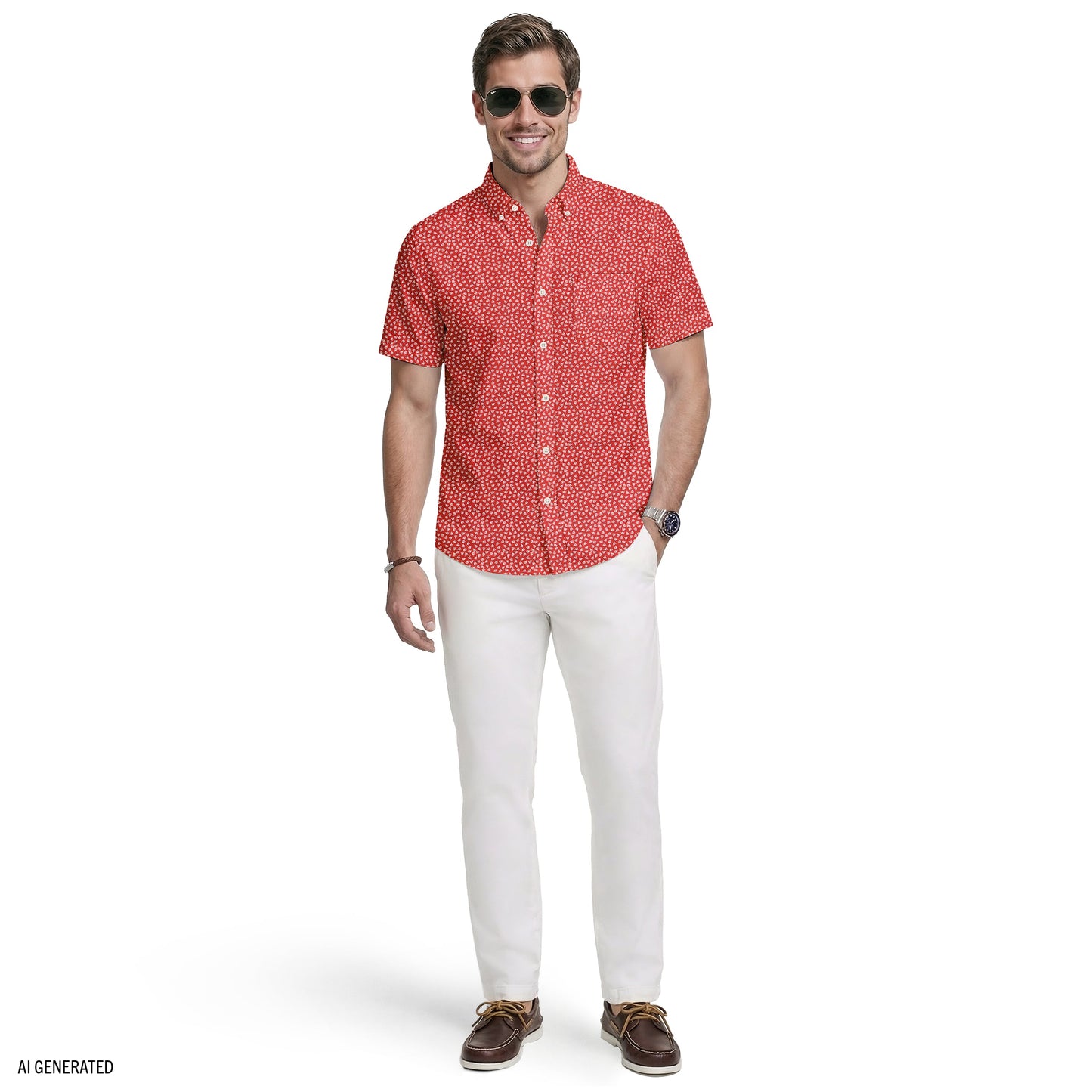 Izod BREEZE S/S PRINTED BUTTON-DOWN SHIRT - SALTWATER RED