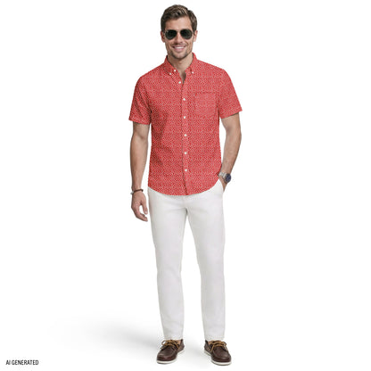 Izod BREEZE S/S PRINTED BUTTON-DOWN SHIRT - SALTWATER RED