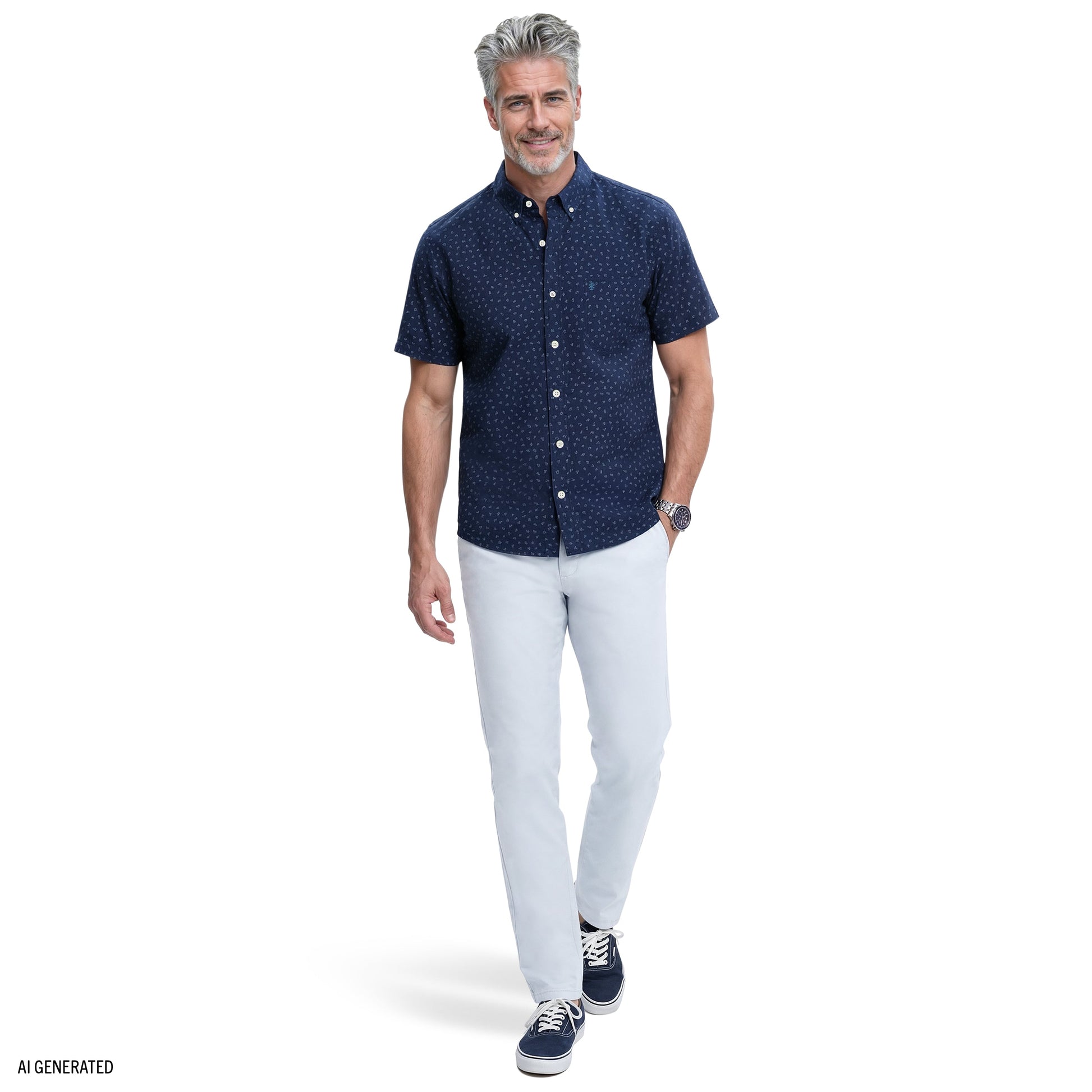 Izod BREEZE S/S PRINTED BUTTON-DOWN SHIRT - LICHEN BLUE
