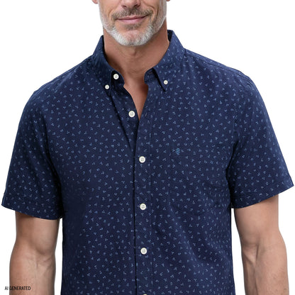 Izod BREEZE S/S PRINTED BUTTON-DOWN SHIRT - LICHEN BLUE