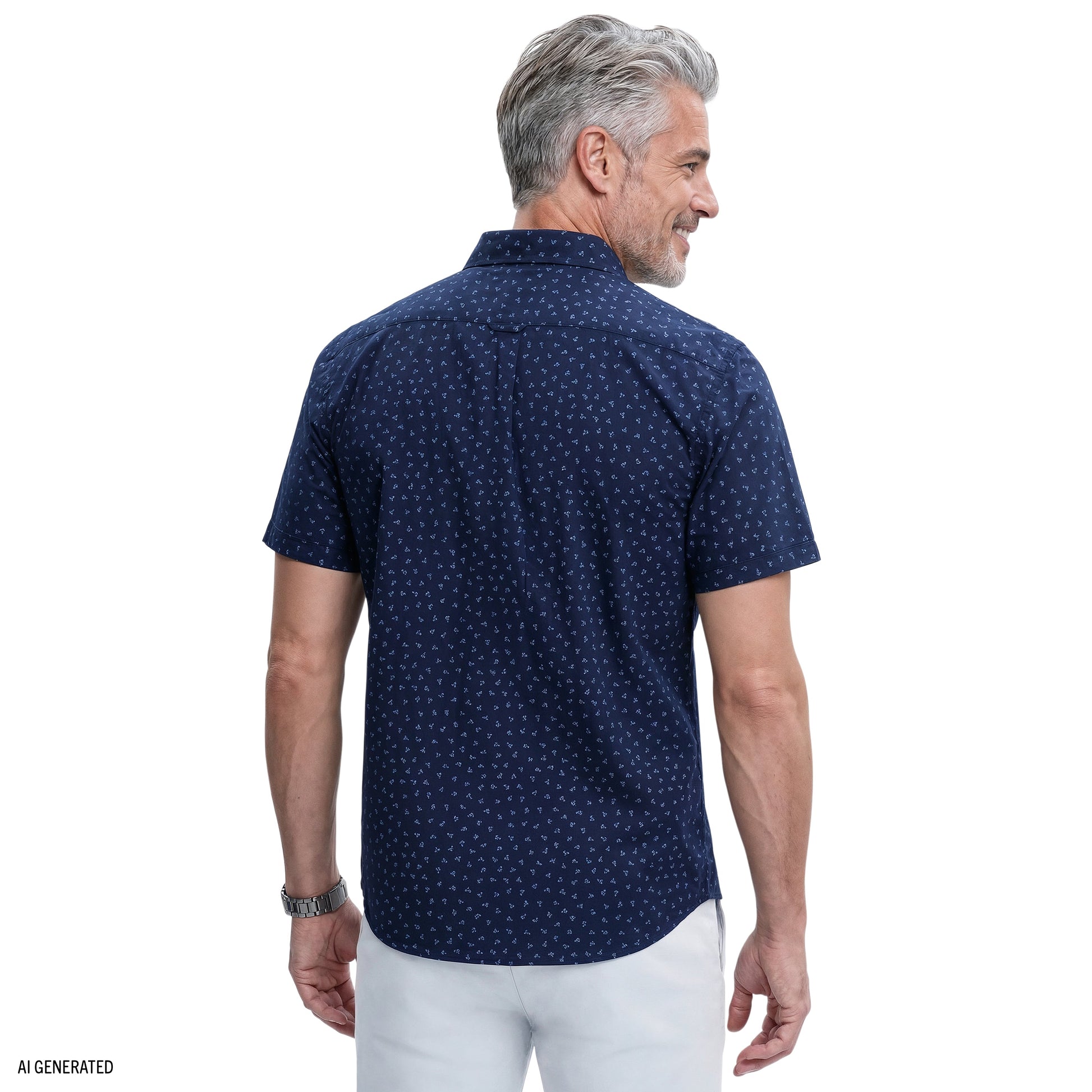 Izod BREEZE S/S PRINTED BUTTON-DOWN SHIRT - LICHEN BLUE