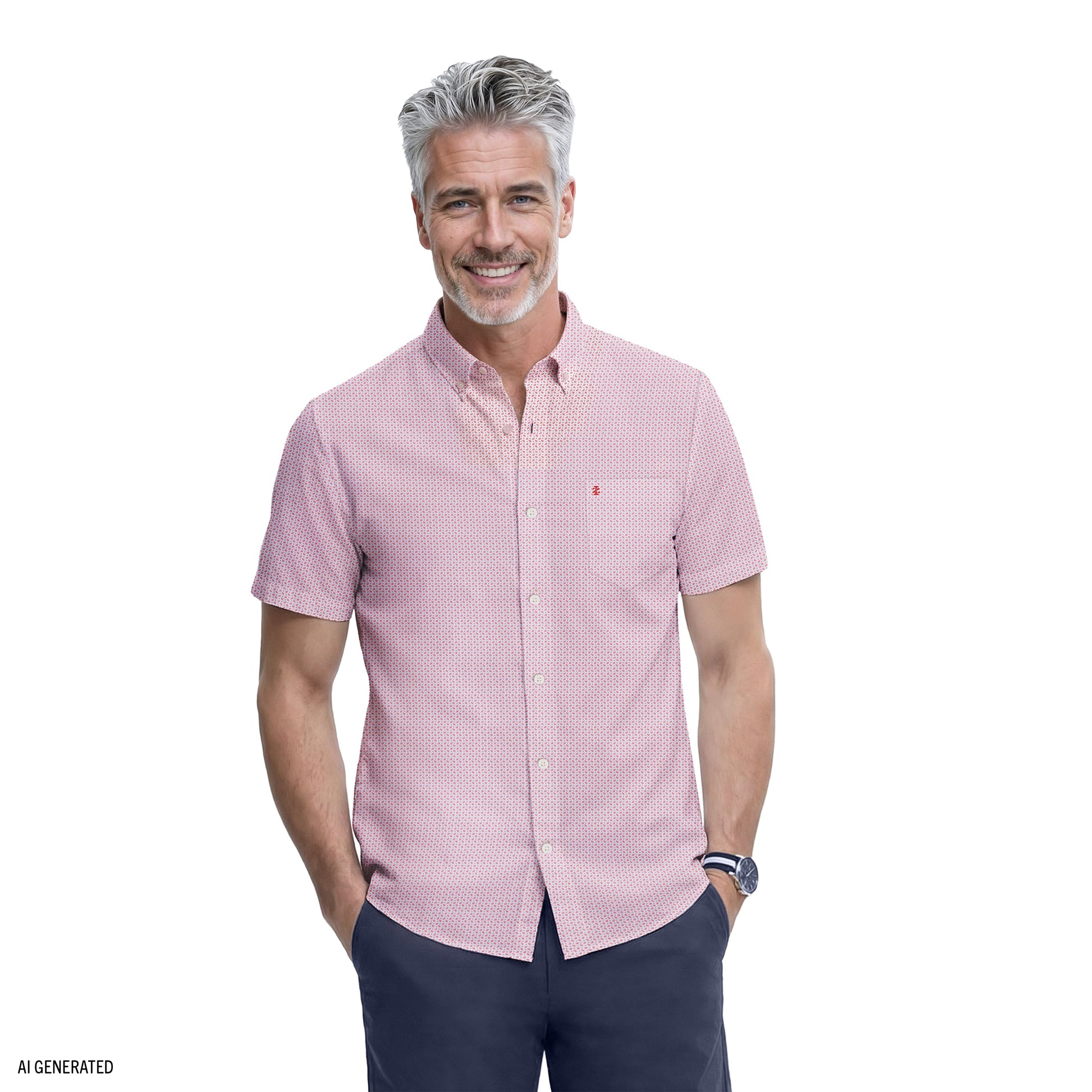 Izod BREEZE S/S PRINTED BUTTON-DOWN SHIRT - PINK LEMONADE