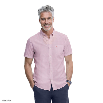 Izod BREEZE S/S PRINTED BUTTON-DOWN SHIRT - PINK LEMONADE
