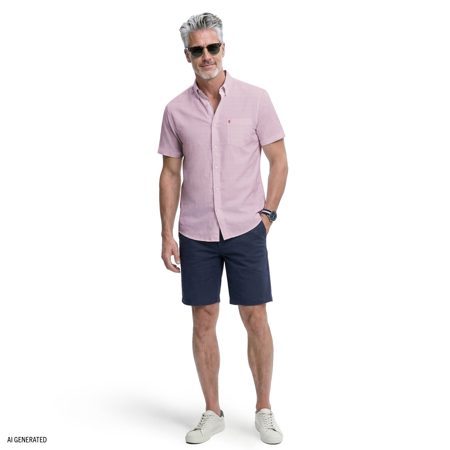 Izod BREEZE S/S PRINTED BUTTON-DOWN SHIRT - PINK LEMONADE