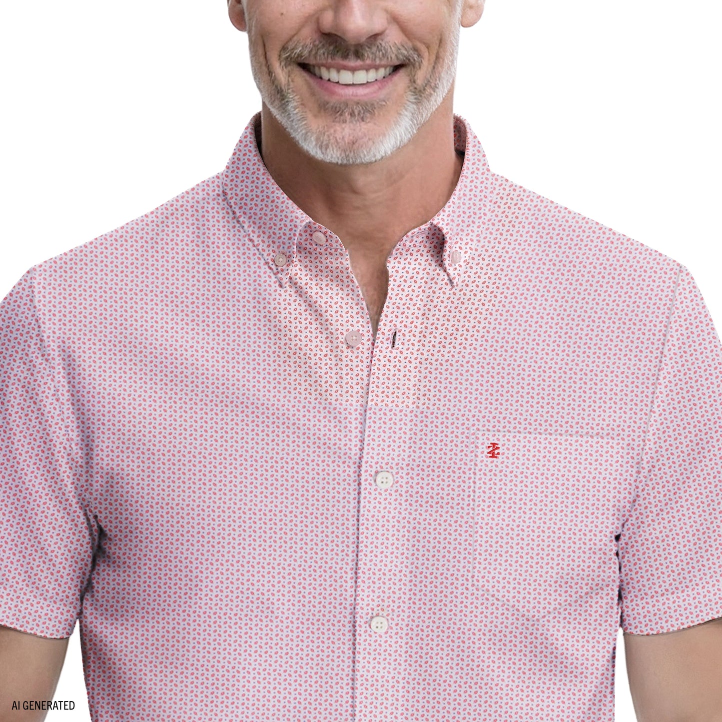 Izod BREEZE S/S PRINTED BUTTON-DOWN SHIRT - PINK LEMONADE