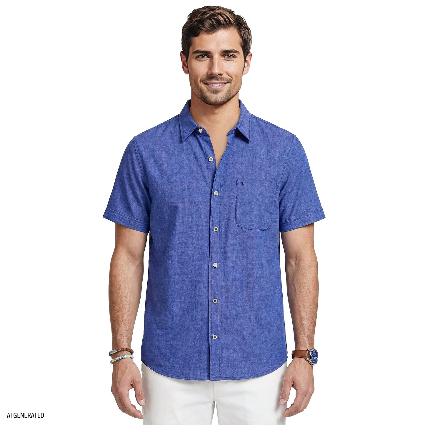 Izod LUXURY S/S BUTTON-DOWN SHIRT - MEDIEVAL BLUE
