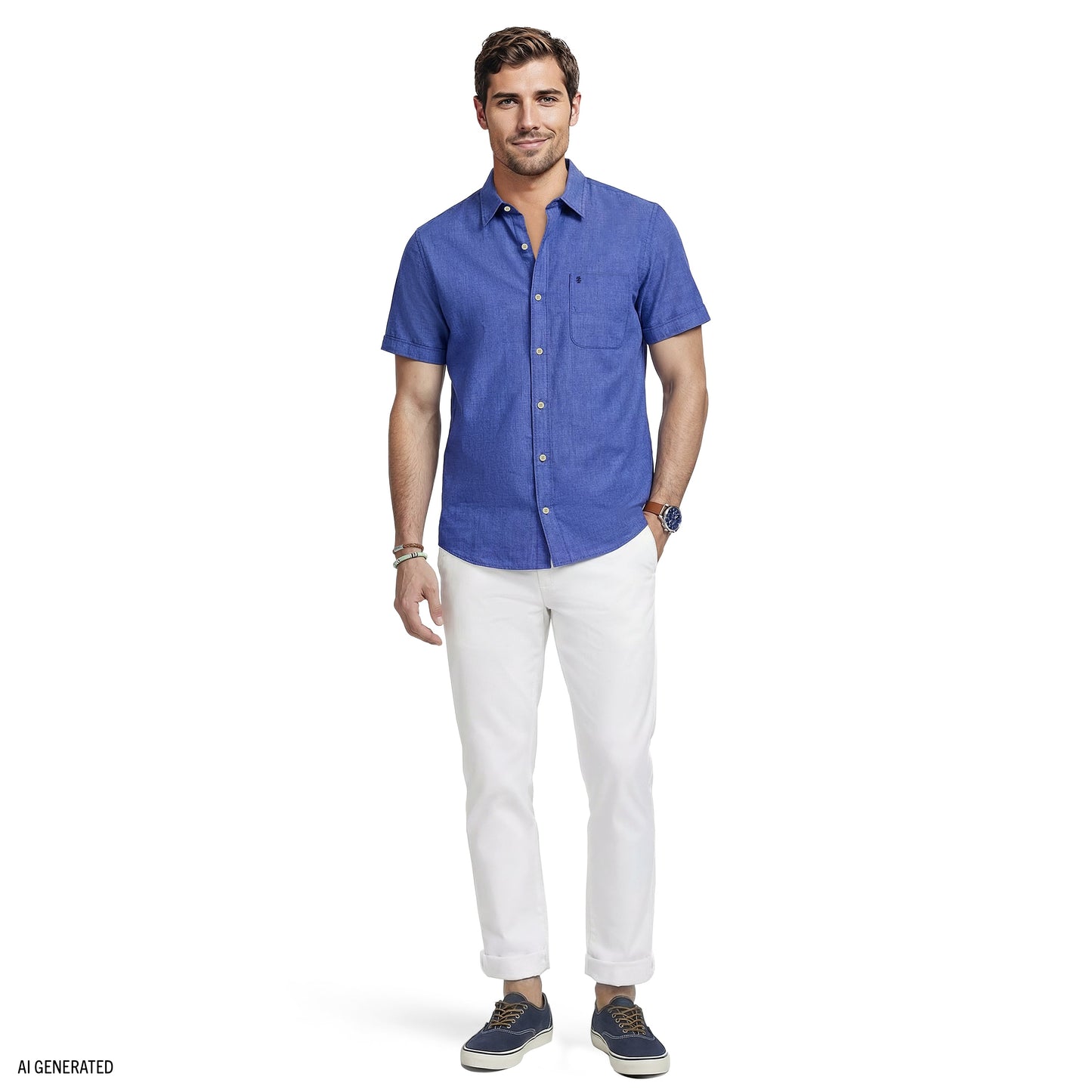 Izod LUXURY S/S BUTTON-DOWN SHIRT - MEDIEVAL BLUE