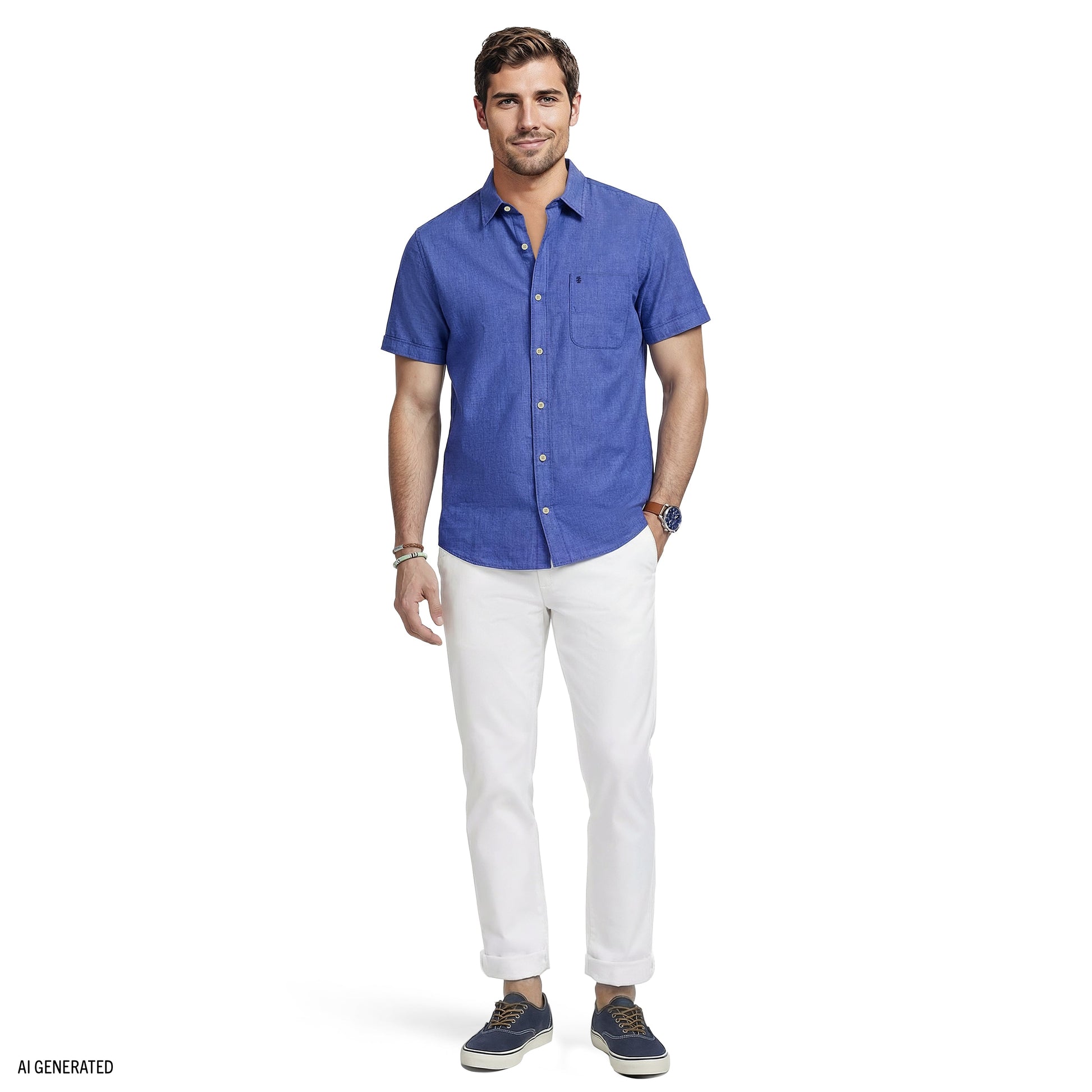 Izod LUXURY S/S BUTTON-DOWN SHIRT - MEDIEVAL BLUE