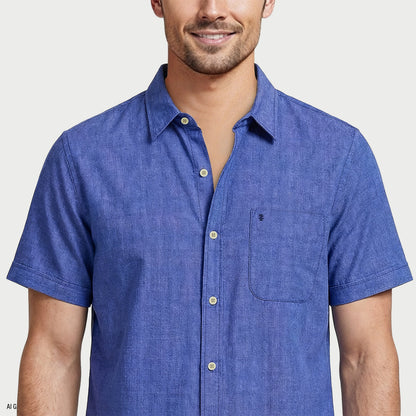 Izod LUXURY S/S BUTTON-DOWN SHIRT - MEDIEVAL BLUE