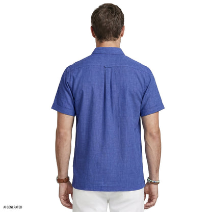 Izod LUXURY S/S BUTTON-DOWN SHIRT - MEDIEVAL BLUE