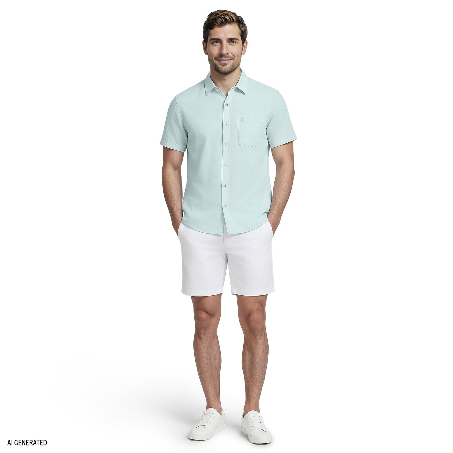Izod LUXURY S/S BUTTON-DOWN SHIRT - WASABI