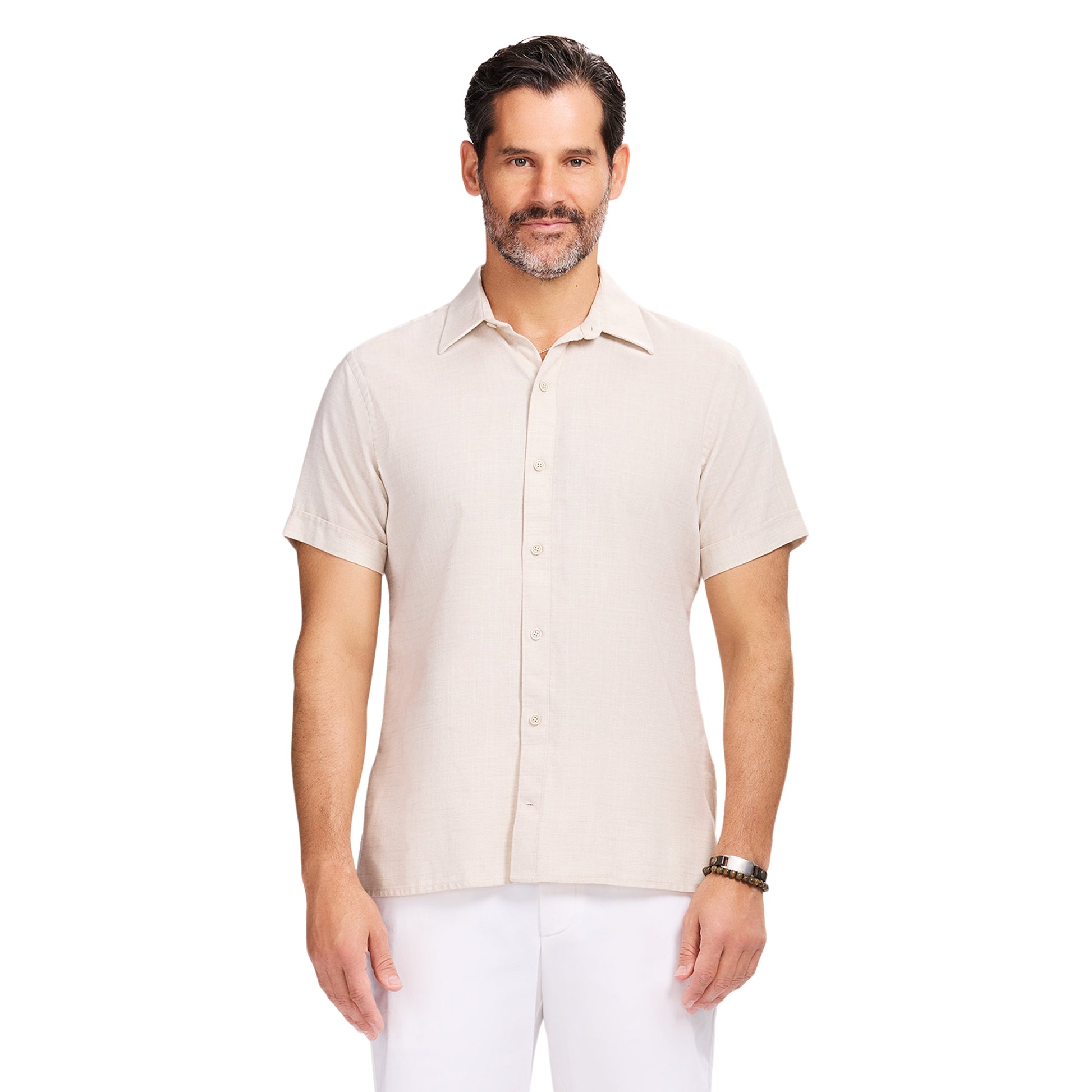 Izod LUXURY S/S BUTTON-DOWN SHIRT - CROCKERY