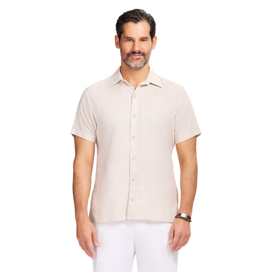 Izod LUXURY S/S BUTTON-DOWN SHIRT - CROCKERY