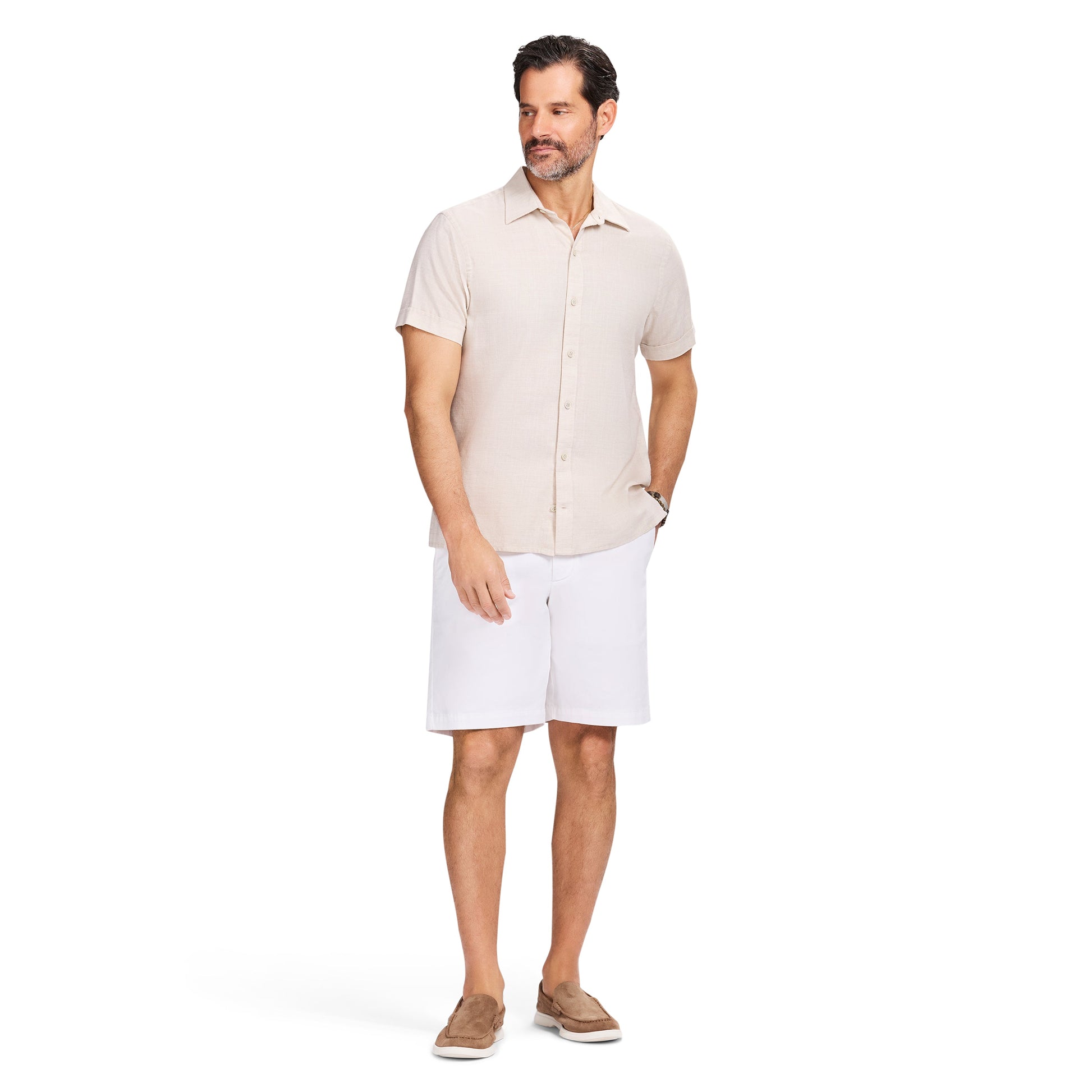 Izod LUXURY S/S BUTTON-DOWN SHIRT - CROCKERY