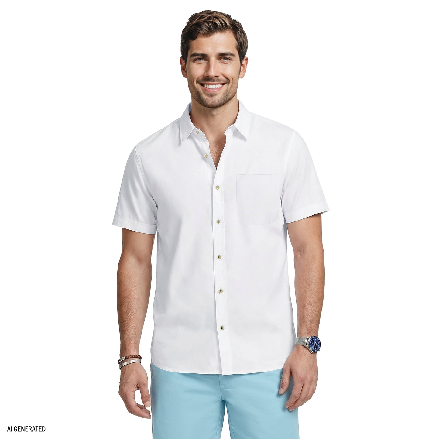 Izod LUXURY S/S BUTTON-DOWN SHIRT - BRIGHT WHITE