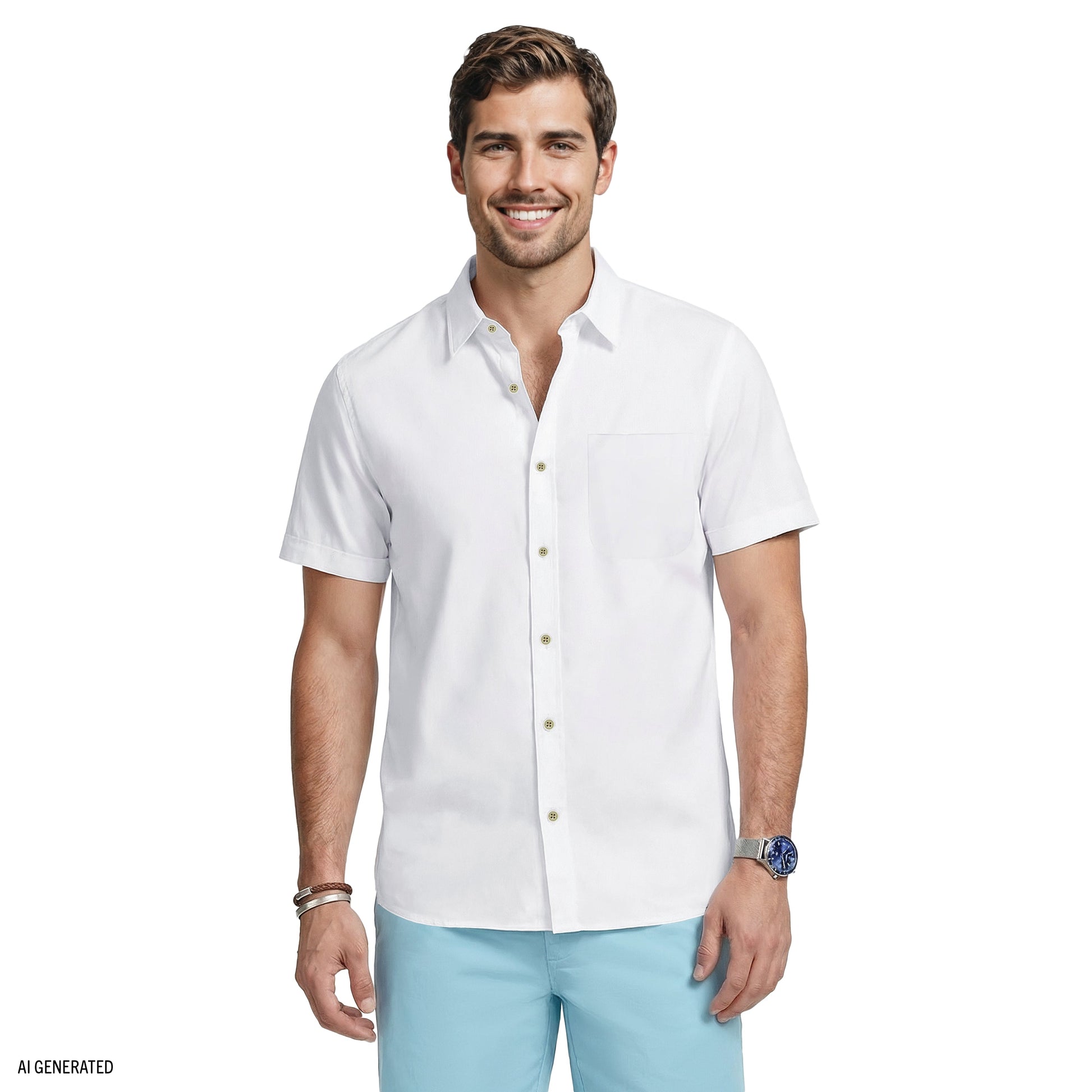 Izod LUXURY S/S BUTTON-DOWN SHIRT - BRIGHT WHITE