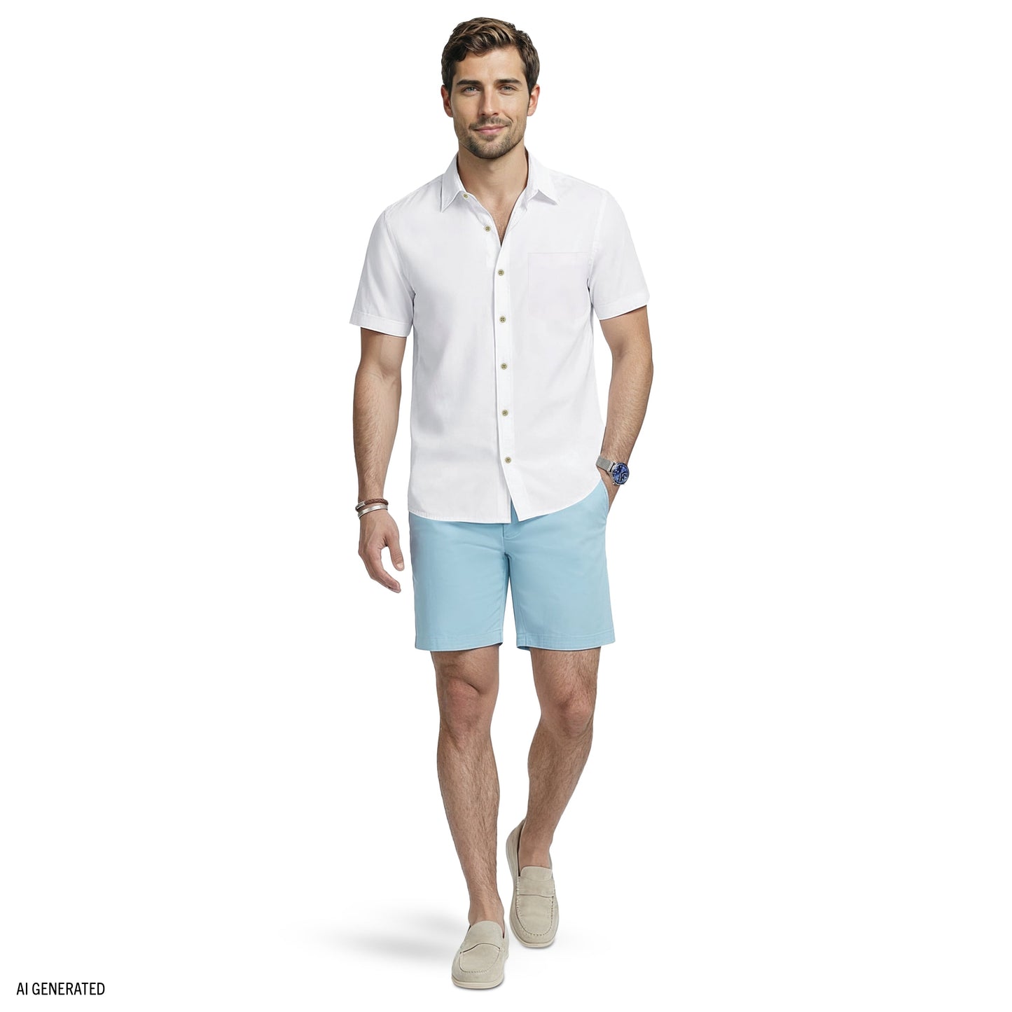 Izod LUXURY S/S BUTTON-DOWN SHIRT - BRIGHT WHITE