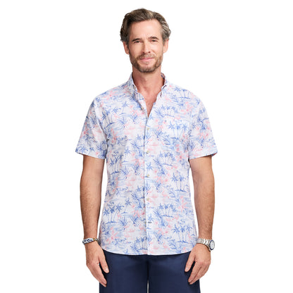 Izod DOCKSIDE CHAMBRAY S/S PRINTED BUTTON-DOWN SHIRT - BRIGHT WHITE