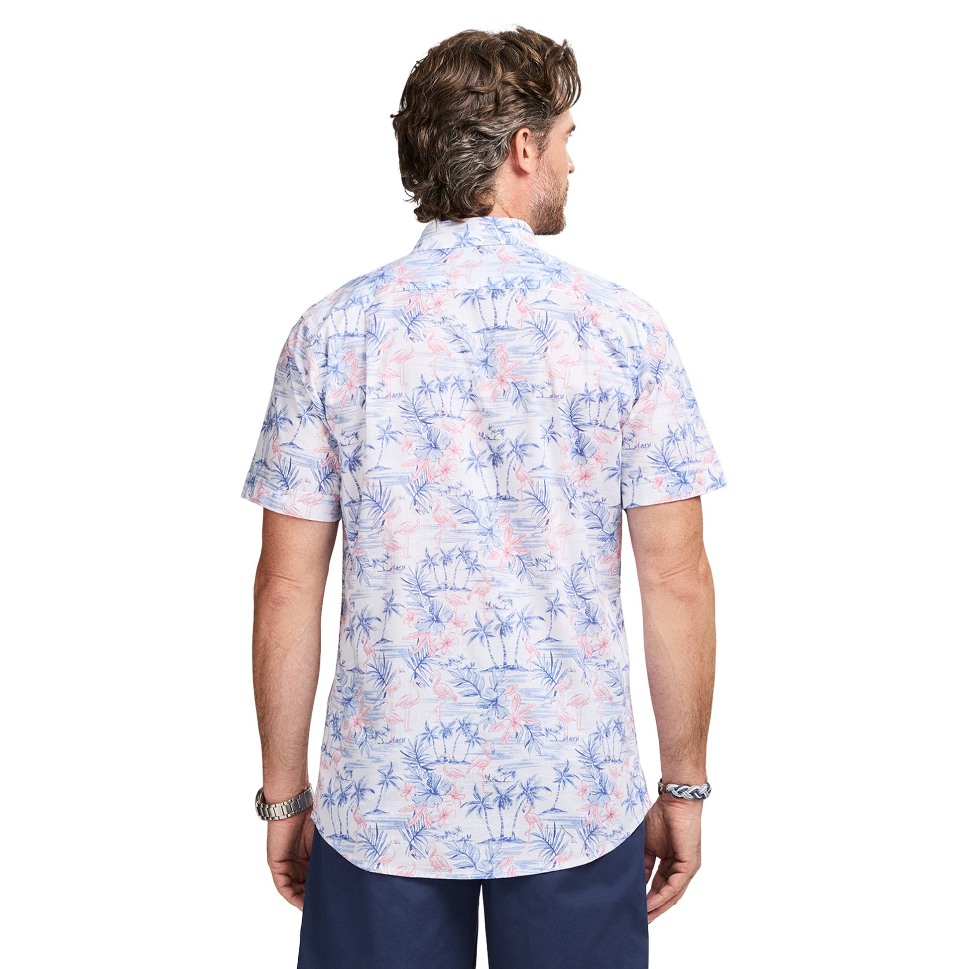 Izod DOCKSIDE CHAMBRAY S/S PRINTED BUTTON-DOWN SHIRT - BRIGHT WHITE