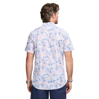 Izod DOCKSIDE CHAMBRAY S/S PRINTED BUTTON-DOWN SHIRT - BRIGHT WHITE