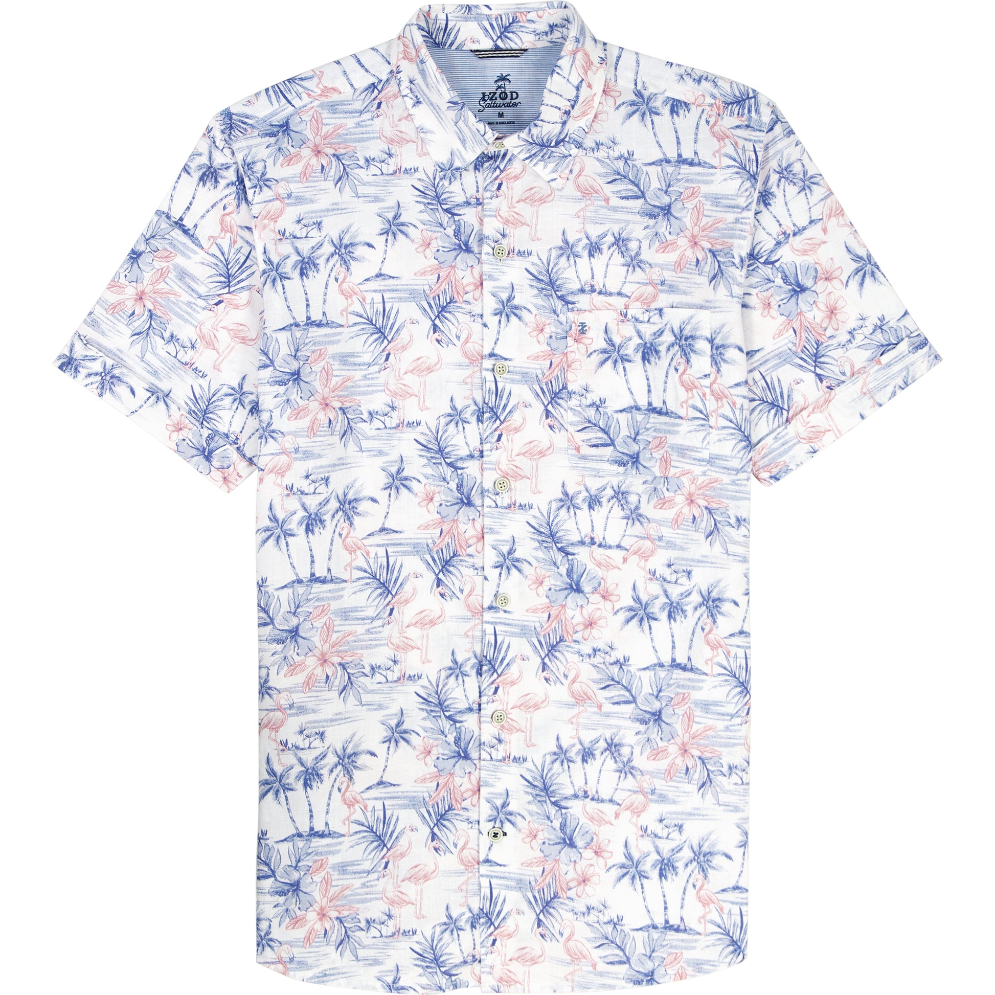 Izod DOCKSIDE CHAMBRAY S/S PRINTED BUTTON-DOWN SHIRT - BRIGHT WHITE