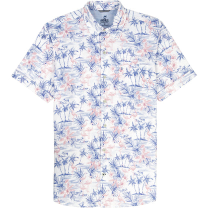 Izod DOCKSIDE CHAMBRAY S/S PRINTED BUTTON-DOWN SHIRT - BRIGHT WHITE