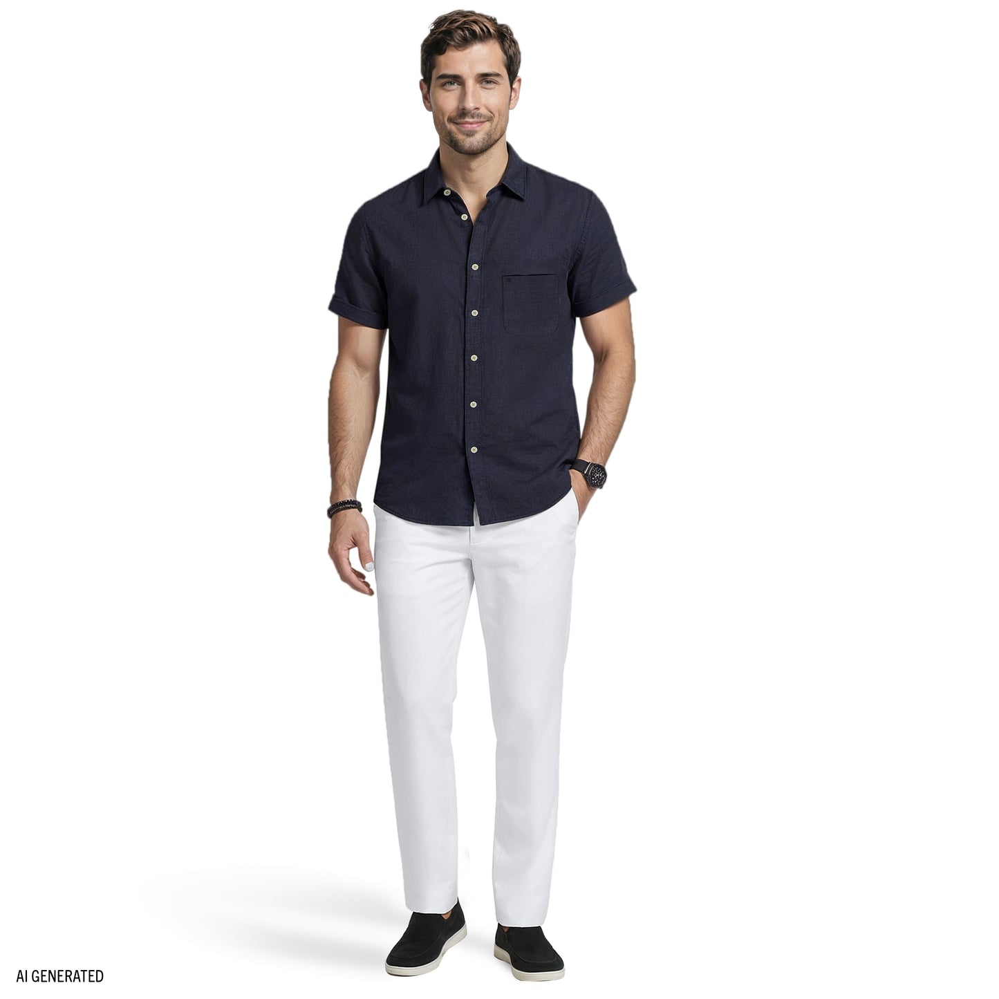 Izod LUXURY S/S BUTTON-DOWN SHIRT - BLACK