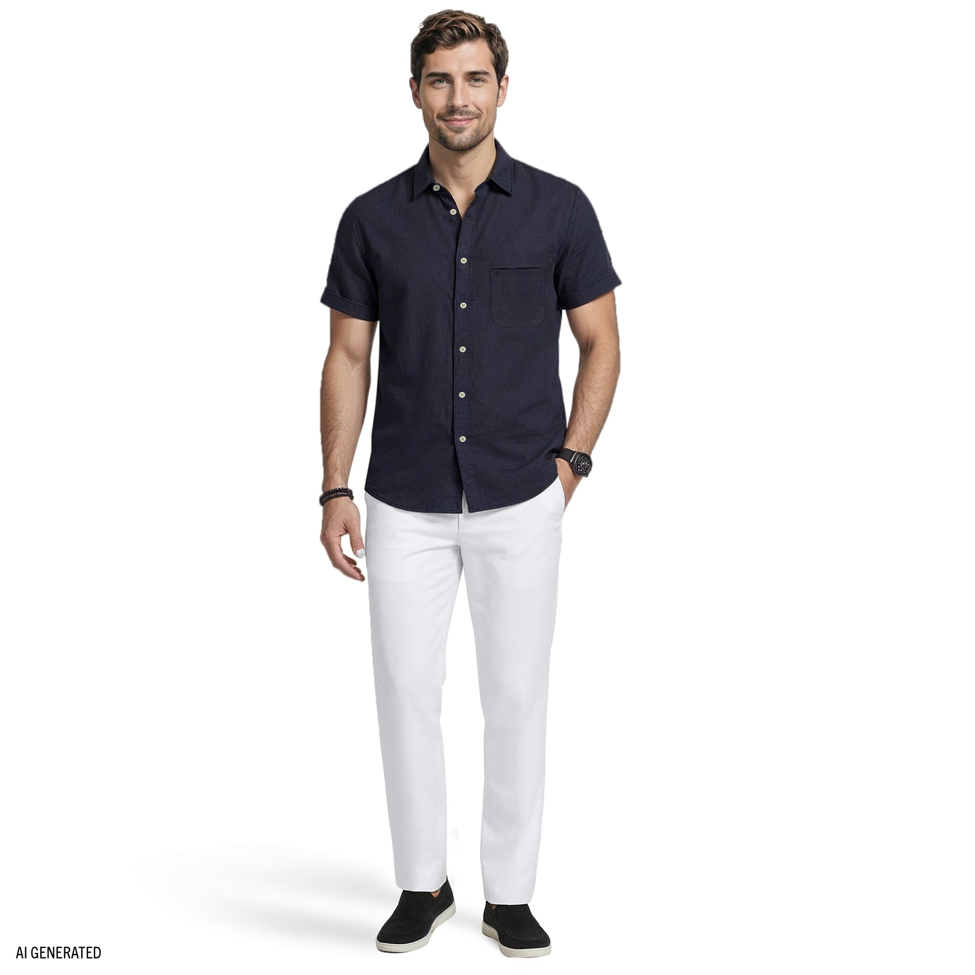 Izod LUXURY S/S BUTTON-DOWN SHIRT - BLACK