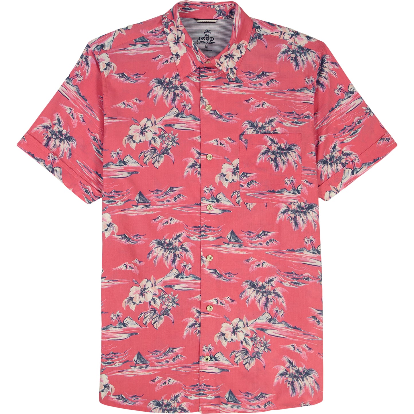 Izod DOCKSIDE CHAMBRAY S/S PRINTED BUTTON-DOWN SHIRT - PINK LEMONADE
