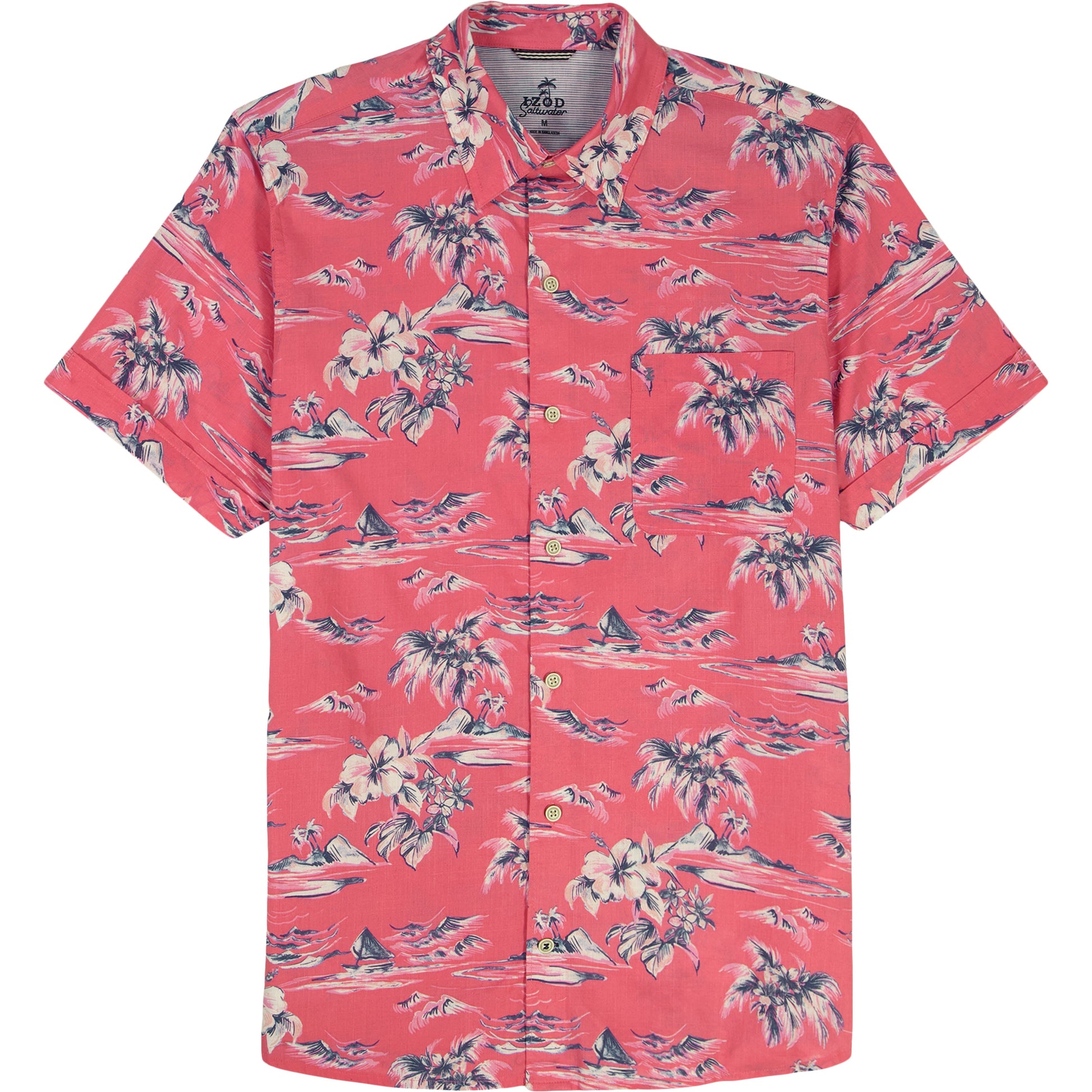 Izod DOCKSIDE CHAMBRAY S/S PRINTED BUTTON-DOWN SHIRT - PINK LEMONADE