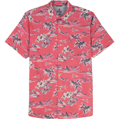 Izod DOCKSIDE CHAMBRAY S/S PRINTED BUTTON-DOWN SHIRT - PINK LEMONADE