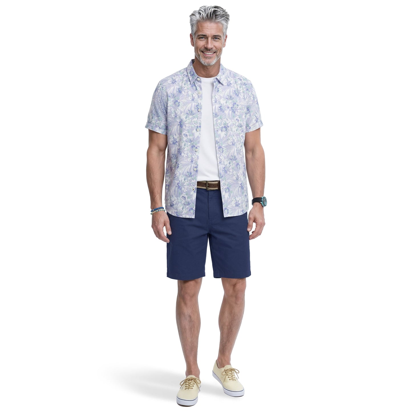 Izod DOCKSIDE CHAMBRAY S/S PRINTED BUTTON-DOWN SHIRT - CHAMBRAY BLUE