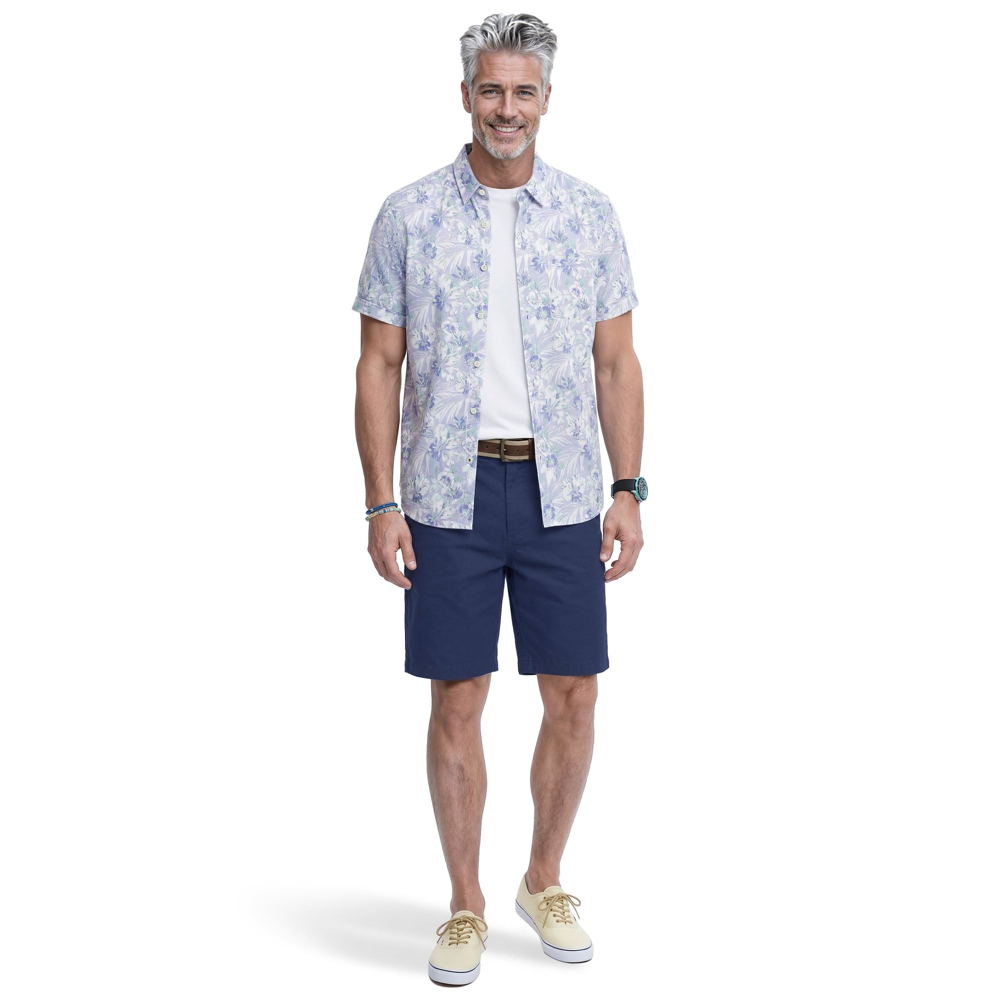 Izod DOCKSIDE CHAMBRAY S/S PRINTED BUTTON-DOWN SHIRT - CHAMBRAY BLUE