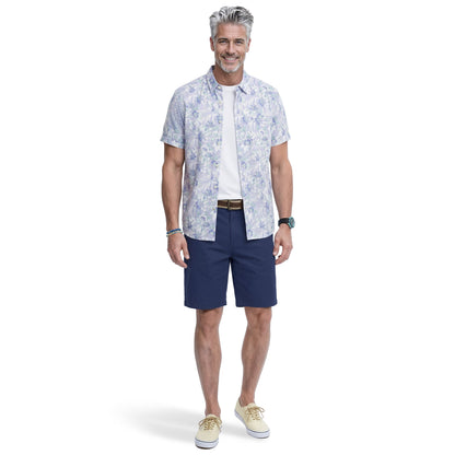 Izod DOCKSIDE CHAMBRAY S/S PRINTED BUTTON-DOWN SHIRT - CHAMBRAY BLUE
